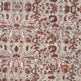 Stepped - Quilted -  Flowers   - Double Sided -  Beige & Dark Brown