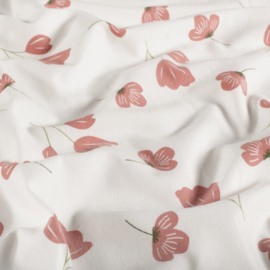 Tricot Jersey  - Tiny Pink Flowers - Off White Pink