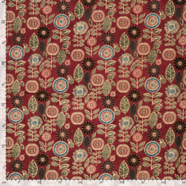 katoen Print - Voile - Batik  -  Flowers   - Dark Red