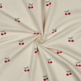 Katoen Flanelle - Cherries - Ecru