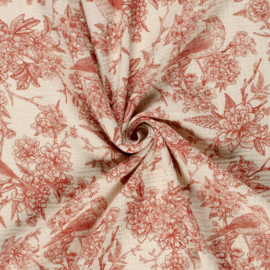 Double Gauze - Flowers and Birds - Red