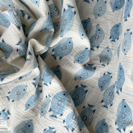 Double Gauze - Cute Fishes   - Ecru