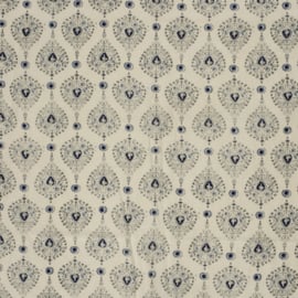 katoen Print - Voile - Batik - Graphic    - Indigo  Ecru