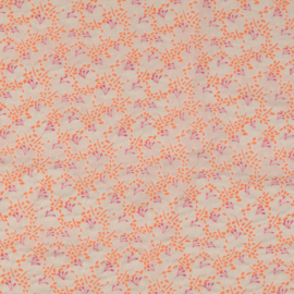 Poplin Burnout - Flowers - Orange Pink