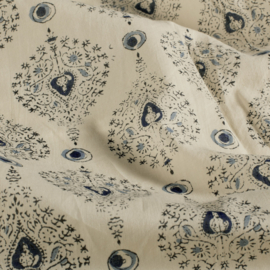 katoen Print - Voile - Batik - Graphic    - Indigo  Ecru