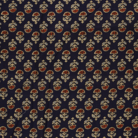 katoen Print - Voile - Batik  -  Flowers  - Navy