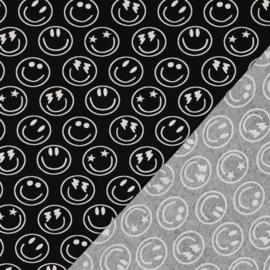 Verhees Textiles - Tricot Jersey  Print - Smiley   -  Black White