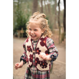 Verhees Textiles - Teddy - Flowers   - Sand Wine Red