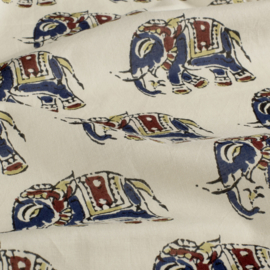 katoen Print - Voile - Batik -  Elephant   - Ecru