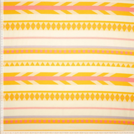 Katoen Viscose Print - Boho - Ecru Fluo Pink