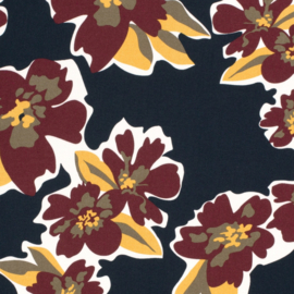 Viscose  - Flower   - Navy Ochre