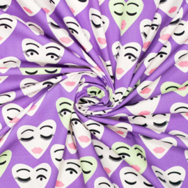 Katoen Print - Mies en Moos - Heart Face  - Purple