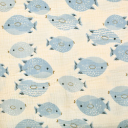 Double Gauze - Cute Fishes   - Ecru