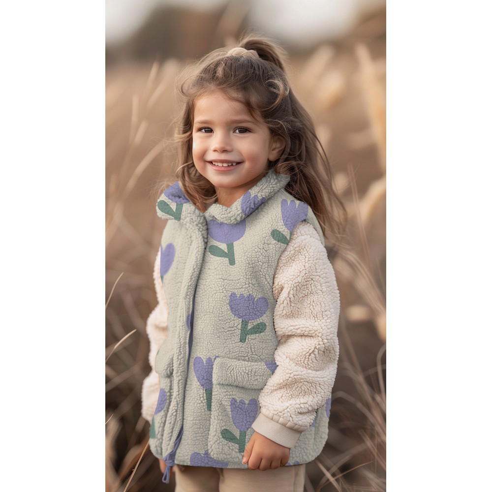 Verhees Textiles - Teddy - Flowers   - Lilac Off White