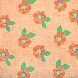 Double Gauze - Orange Flowers  - Peach