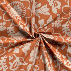 Linnen Viscose - Retro Flowers - Terra