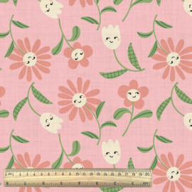 Katoen Print - Smiling Flowers -  Pink 