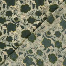 katoen Print - Voile - Batik  -  Flowers  - Soft Green
