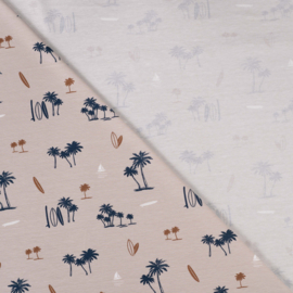 Jersey Tricot Print - Surf and Palms - Sand