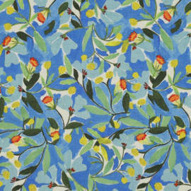 Verhees Textiles -Linnen Viscose Crepe - Flowers  - Blue