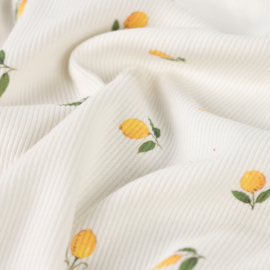 Tricot Rib - Lemons  - Ecru