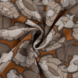 Linnen Viscose - Flowers - Brown Shades