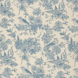 Double Gauze - Flowers and Birds - Blue