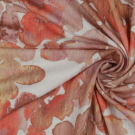 Verhees Textiles -  Pomme - Rib Jersey Flowers  - Peach