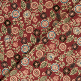 katoen Print - Voile - Batik  -  Flowers   - Dark Red