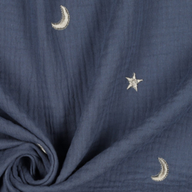 Double Gauze - Embroidery - Moon & Stars - JeansBlue 035