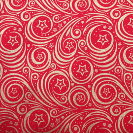 Katoen print | Kerst - Swirl - Red - Gold