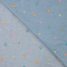 Broderie -  Denim Katoen  -  Flowers