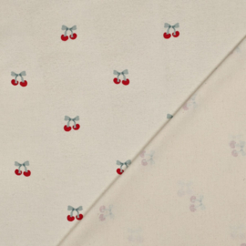 Katoen Flanelle  - Cherries    - Ecru