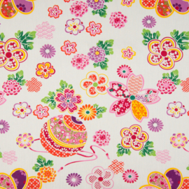 Katoen Poplin Print | Flowers  | Pink - Orange - Ecru