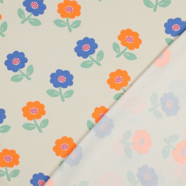 Verhees Textiles - Jersey Tricot - Neon Flowers - Off White