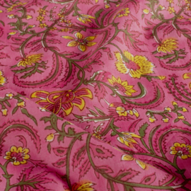 katoen Print - Voile - Batik  -  Flowers   - Fuchsia