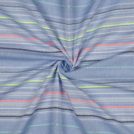 Katoen Yarn Dyed  - Stripes Neon  - Blue