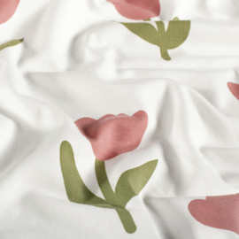 Tricot Jersey  -  Tulips   - Off White