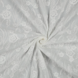 Verhees Textiles - Cotton Embroidery - Flowers - Off White