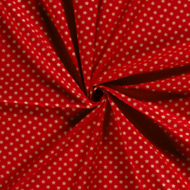 Katoen Print Kerst -  Stars  - Red Foil Gold