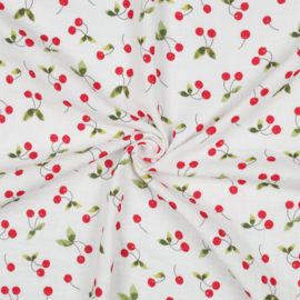 Verhees Textiles - Double Gauze - Cherries - Off White