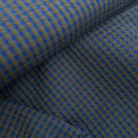 Katoen Seersucker - Checks - Bronze Cobalt