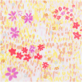Katoen Print | Double Gauze | White-Flower meadow-neon | Rico-Design