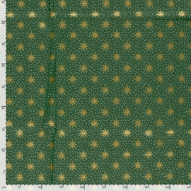 Katoen Print Kerst -  Christmas Star  - Green