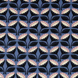 Loes van Oosten -  French Terry  - Flower   - Steelblue Pink