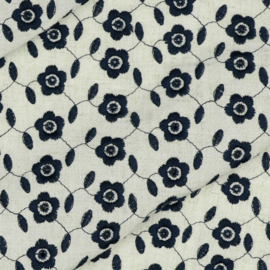 Verhees Textiles -  Linnen Viscose Embroidery - Flowers - Navy