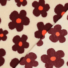 Verhees Textiles - Teddy - Flowers   - Sand Wine Red