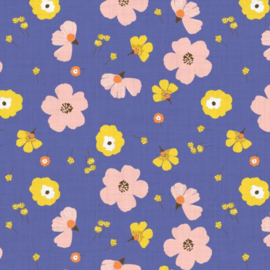 Katoen Print - Flowers - Yellow Pink