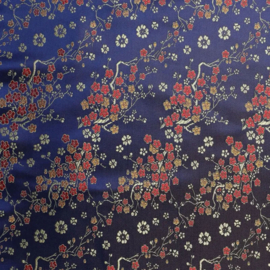 Satijn - Flowers  Brocade - Dark Blue