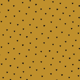 Katoen Poplin Brushed | Hearts - Ochre - Black